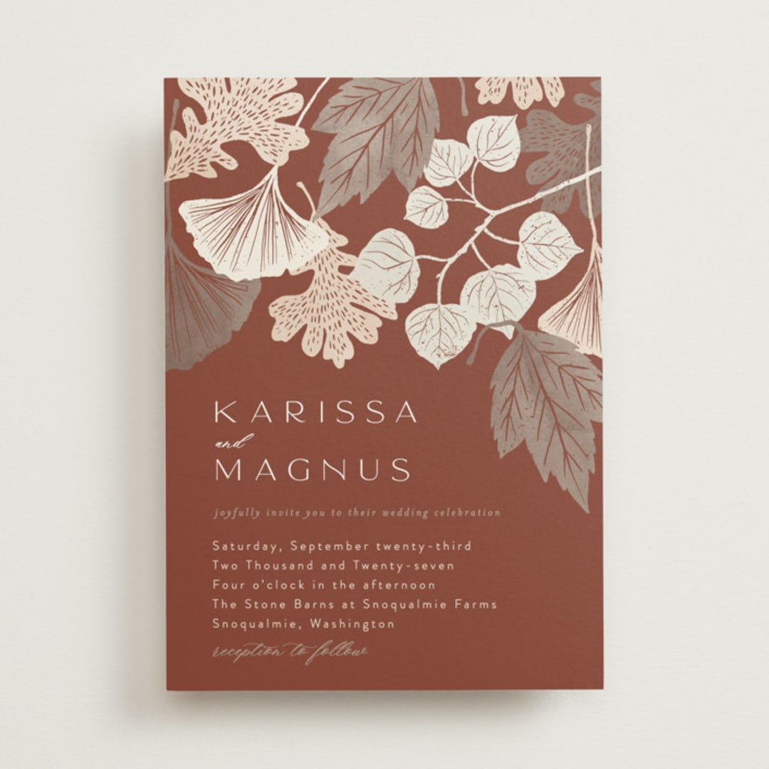 "Leaf Cascade" - Wedding Invitations in Latte by Alethea and Ruth - Front