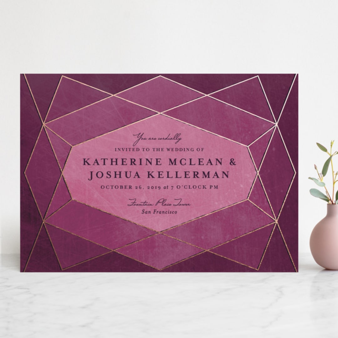 "Abstract Jewel" - Wedding Invitations in Amethyst by Rebecca Bowen - Front