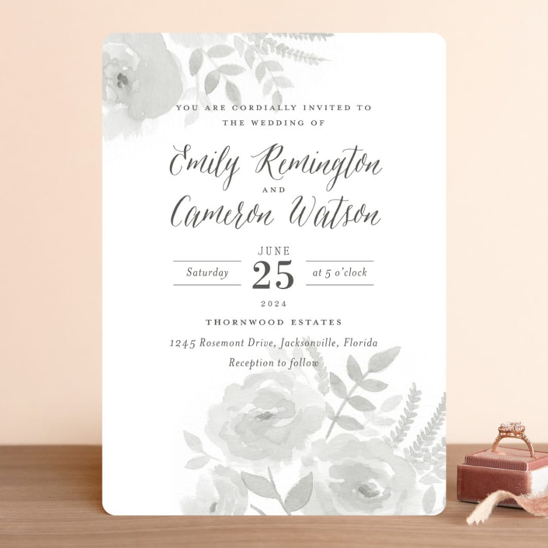 "Watercolor Floral" - Wedding Invitations in Fog by Jill Means - Front