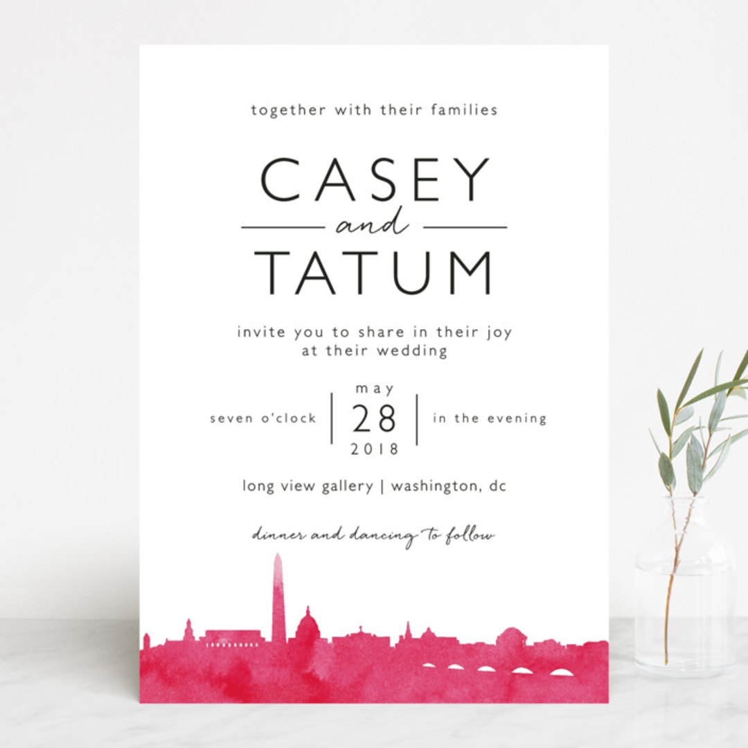 "Skyline - Washington DC" - Wedding Invitations in Magenta by Laura Condouris - Front