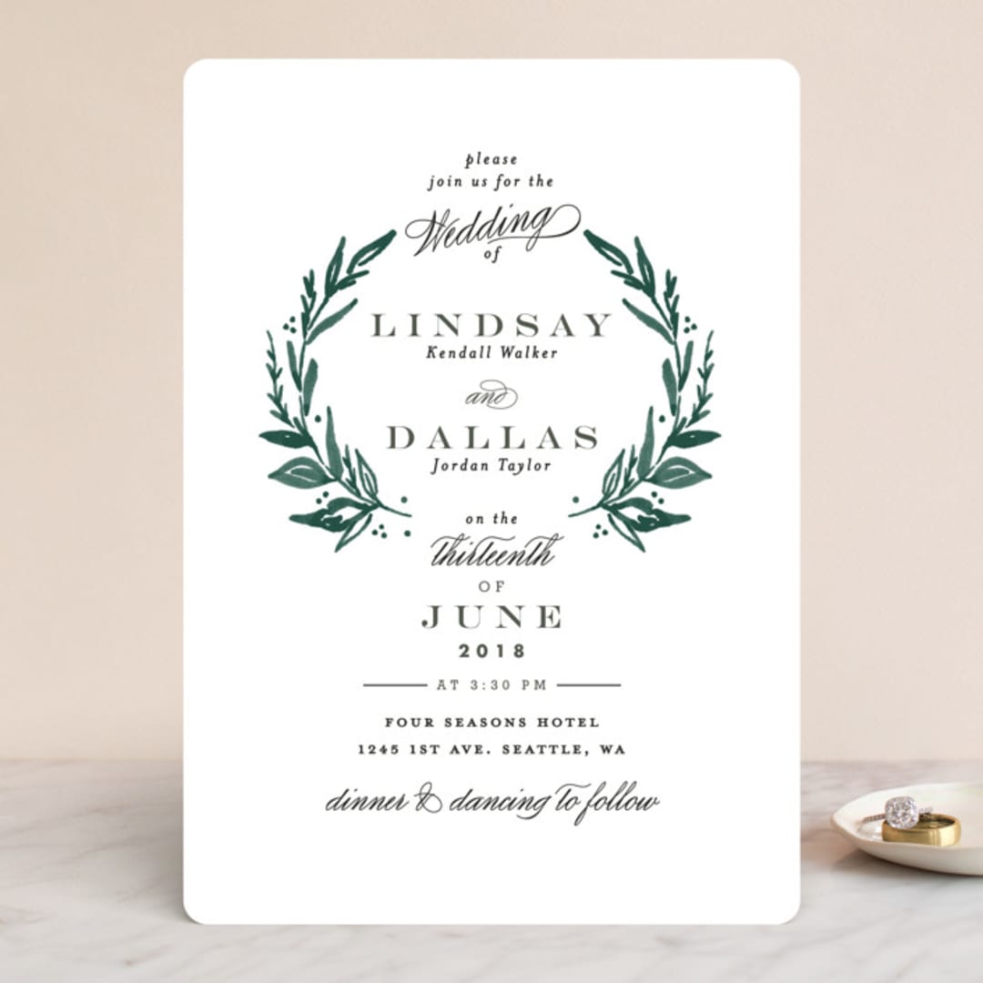 "Elegant Crest" - Wedding Invitations in Forest Green by Alethea and Ruth - Front