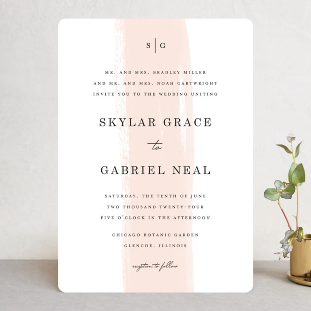 "Single Swath" - Wedding Invitations in Blush by Angela Marzuki - Front
