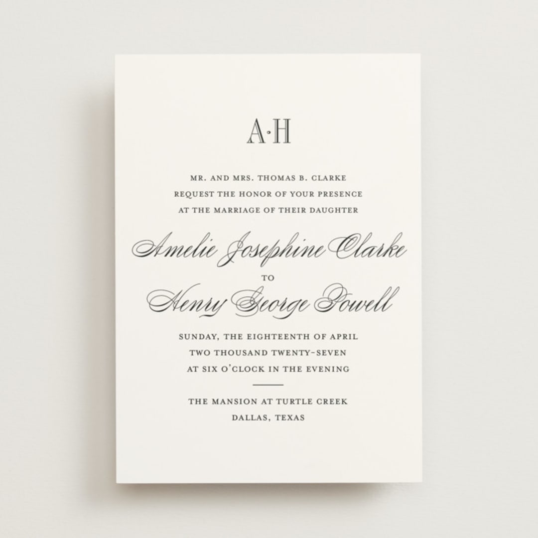 "Hepburn" - Wedding Invitations in Tuxedo by Megan Davis - Front