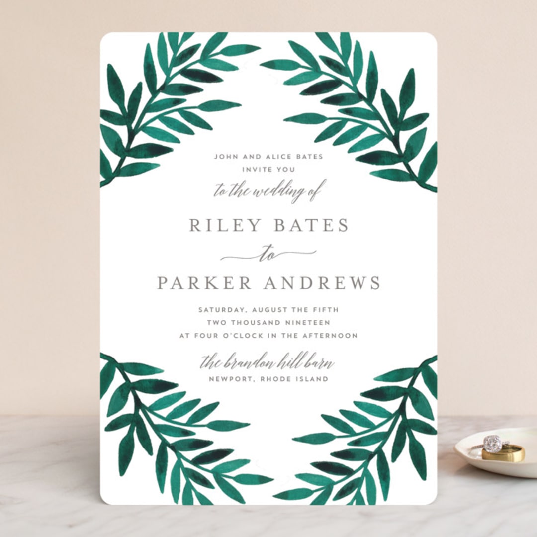 "Painted Greenery" - Wedding Invitations in Evergreen by Katharine Watson - Front