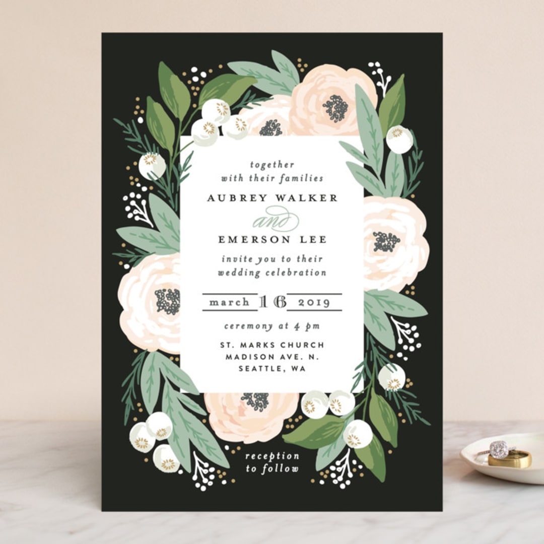 "Blooming Bouquet" - Wedding Invitations in Charcoal by Alethea and Ruth - Front