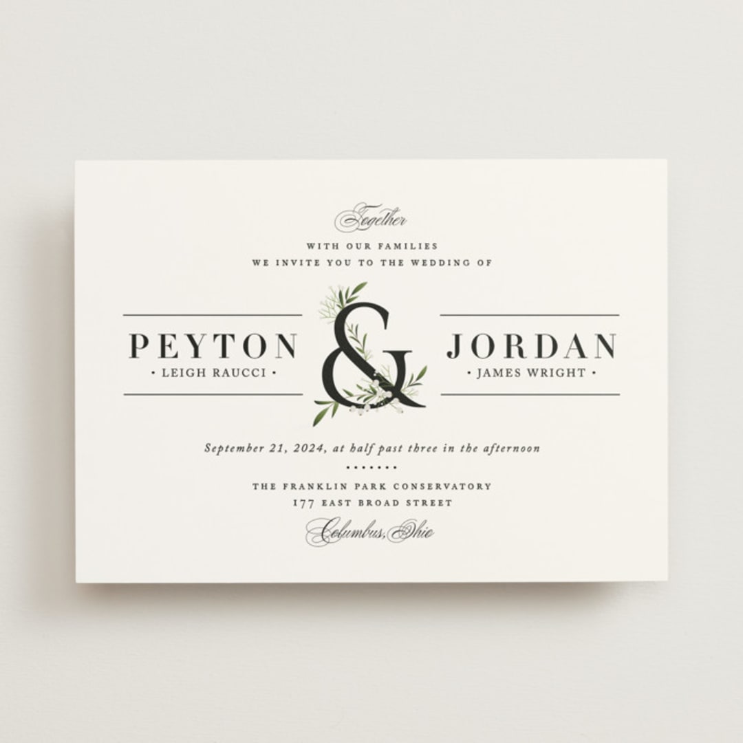 "Adorned Ampersand" - Wedding Invitations in Cotton by Jennifer Postorino - Front
