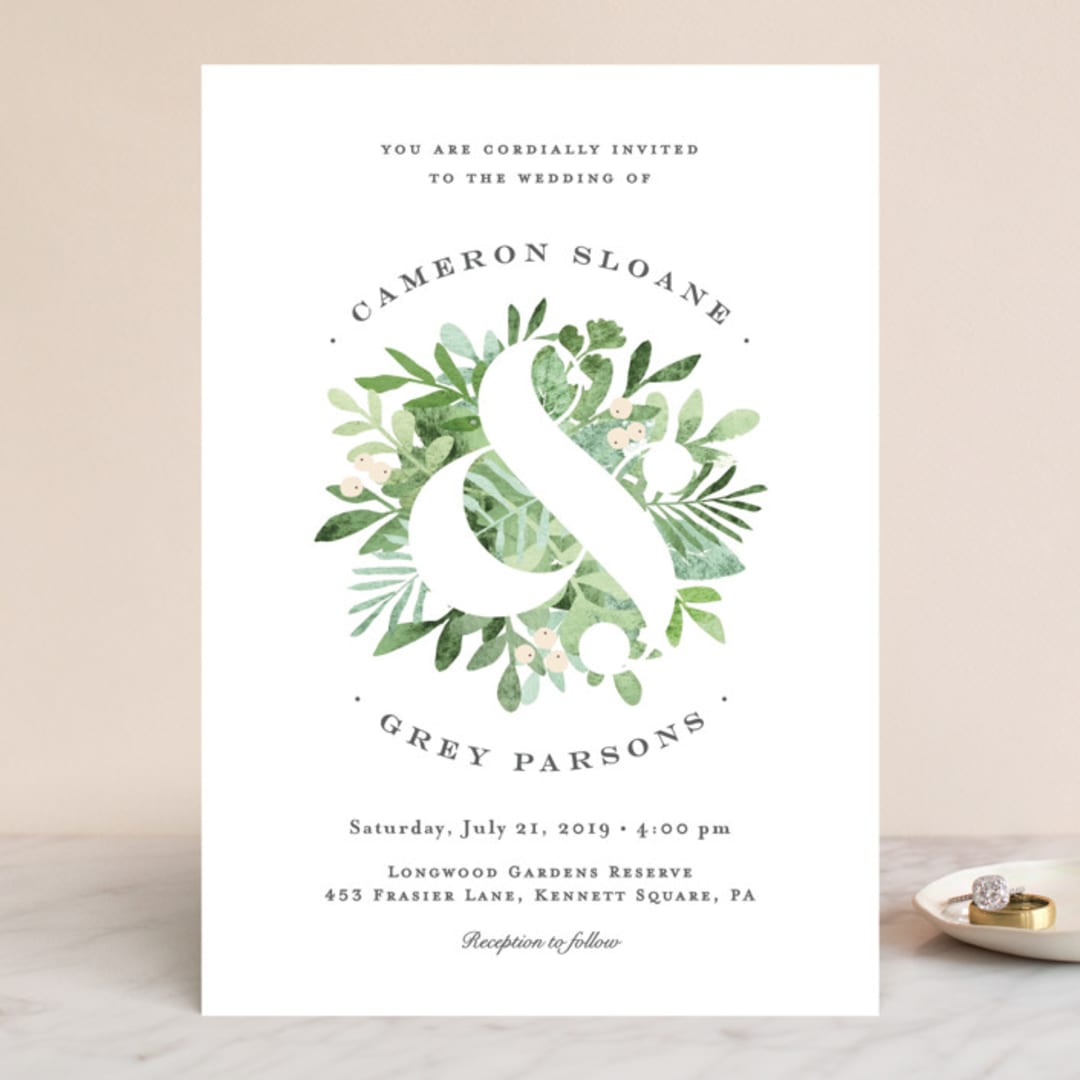 "Leafy ampersand" - Wedding Invitations in Mint Leaf by Jennifer Wick - Front