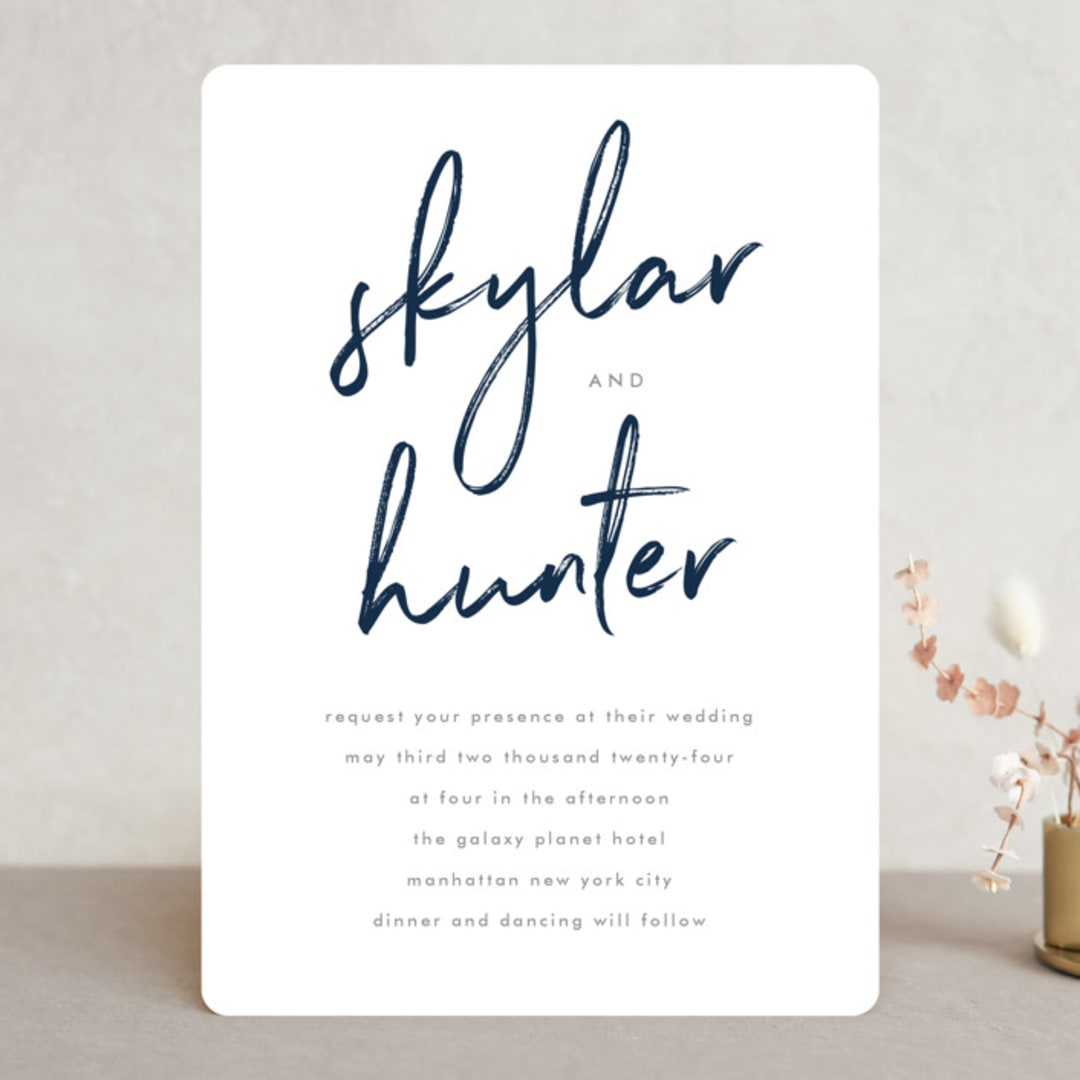 "Funky Names" - Wedding Invitations in Navy by Phrosné Barwood - Front
