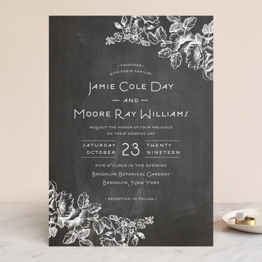 "Chalkboard Flora" - Wedding Invitations in Chalkboard by Snow and Ivy - Front