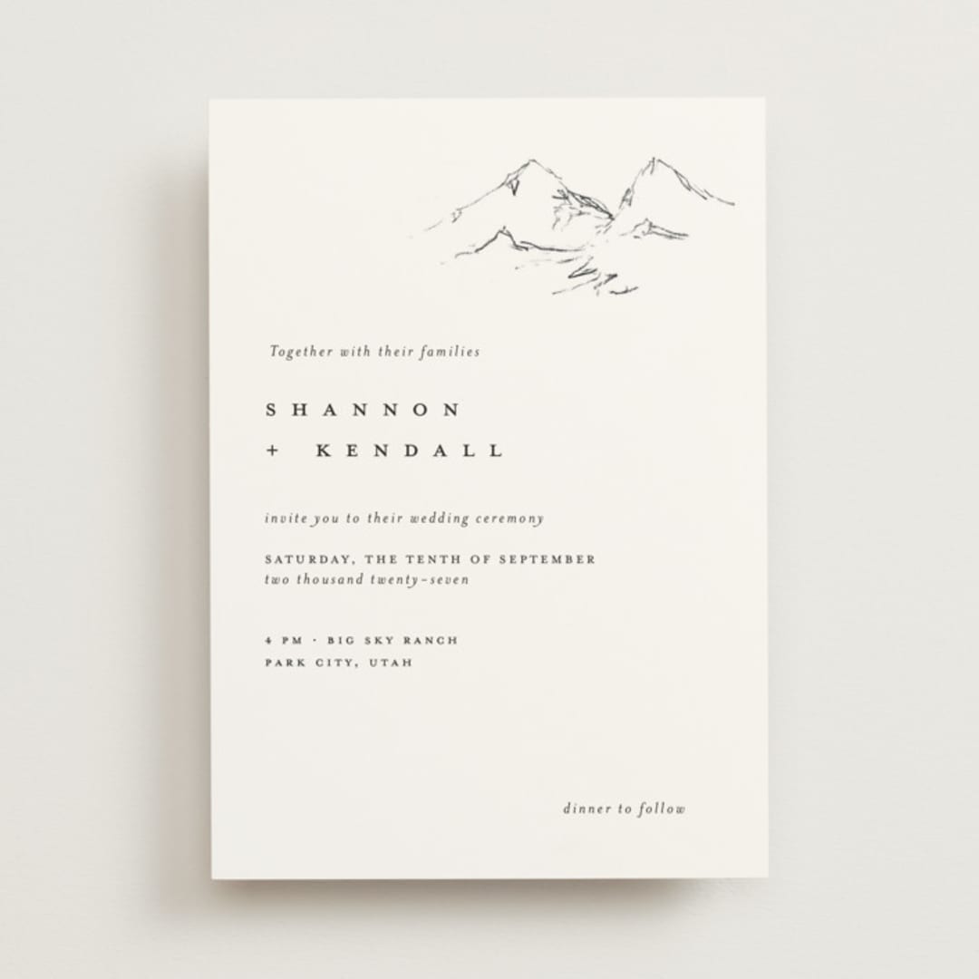 "Sketched Mountains" - Wedding Invitations in Snow by Mere Paper - Front