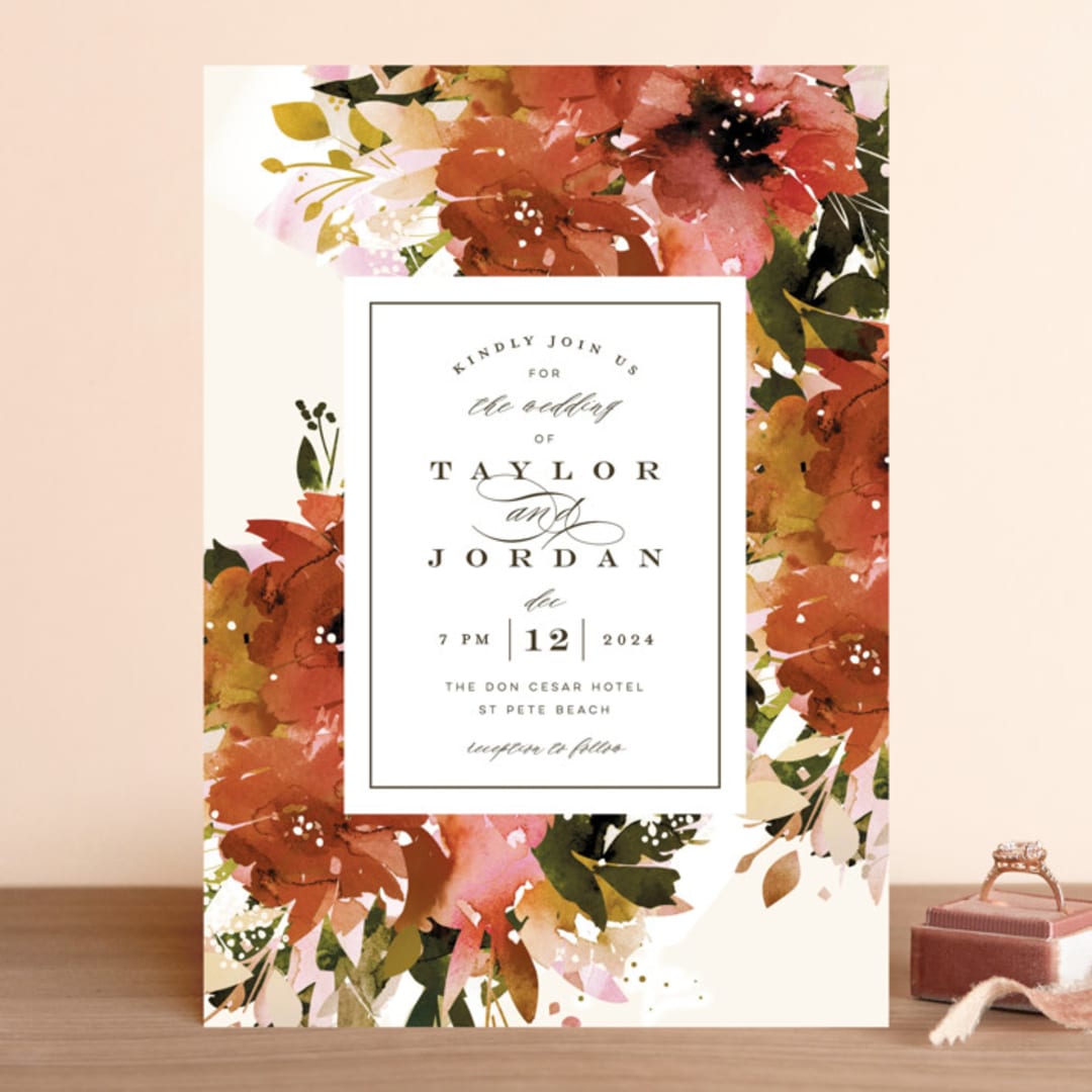 "Eden" - Wedding Invitations in Poinsettia by Lori Wemple - Front