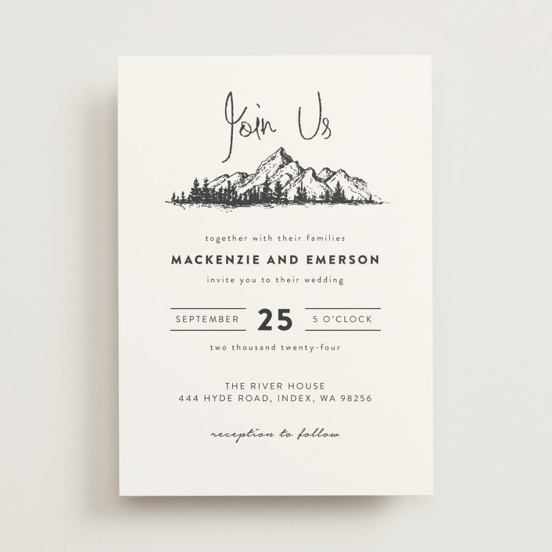 "Mountains" - Wedding Invitations in Charcoal by Anastasia Makarova - Front
