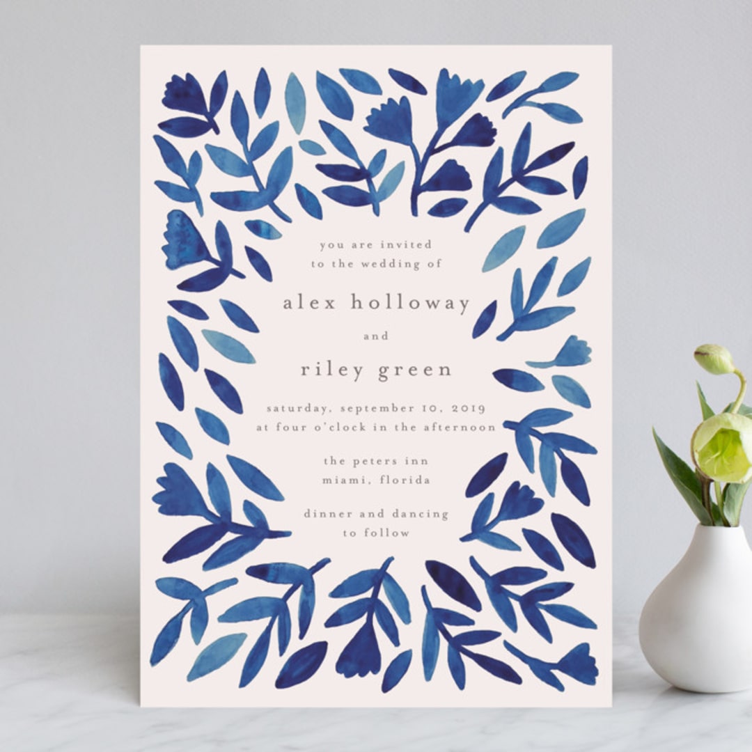 "Wildflower Floral" - Wedding Invitations in Navy by Katharine Watson - Front