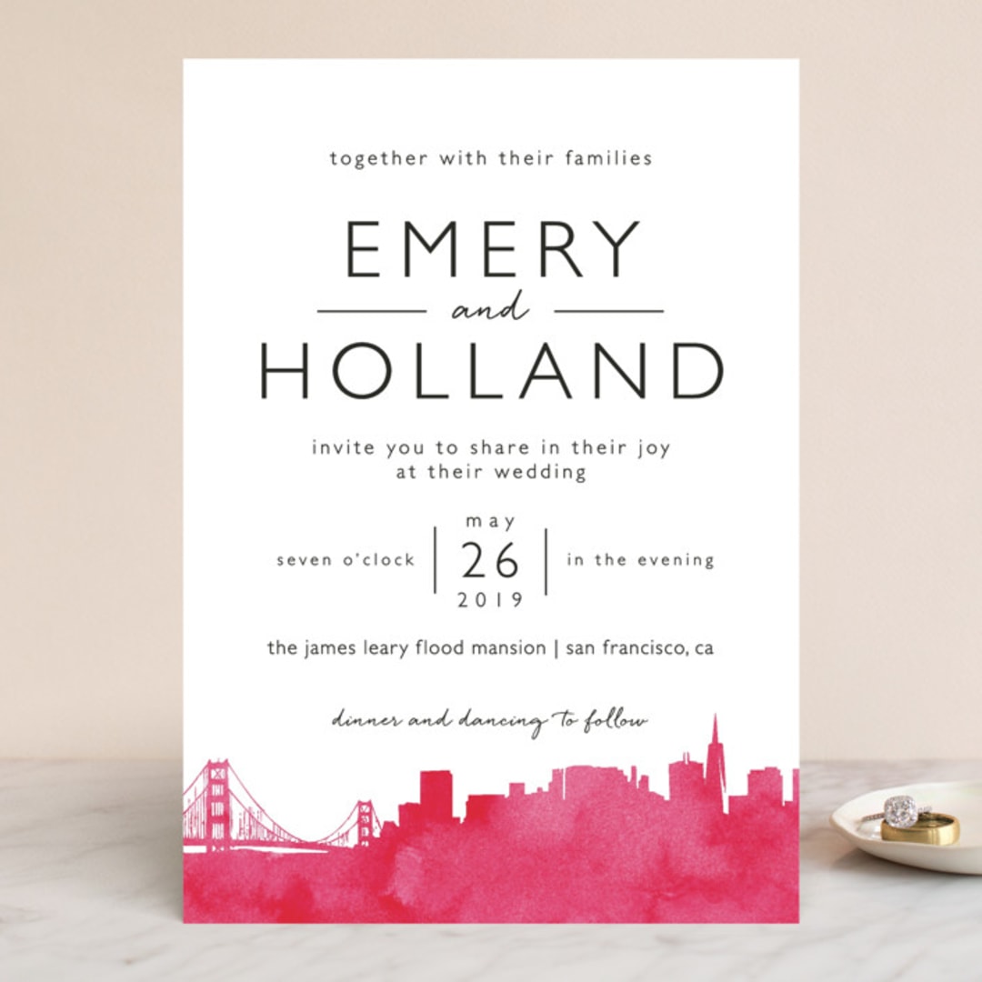 "Skyline San Francisco" - Wedding Invitations in Magenta by Laura Condouris - Front