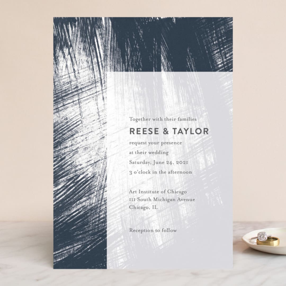"Modern Brush" - Wedding Invitations in Steel Blue by Lisa Guerrero - Front