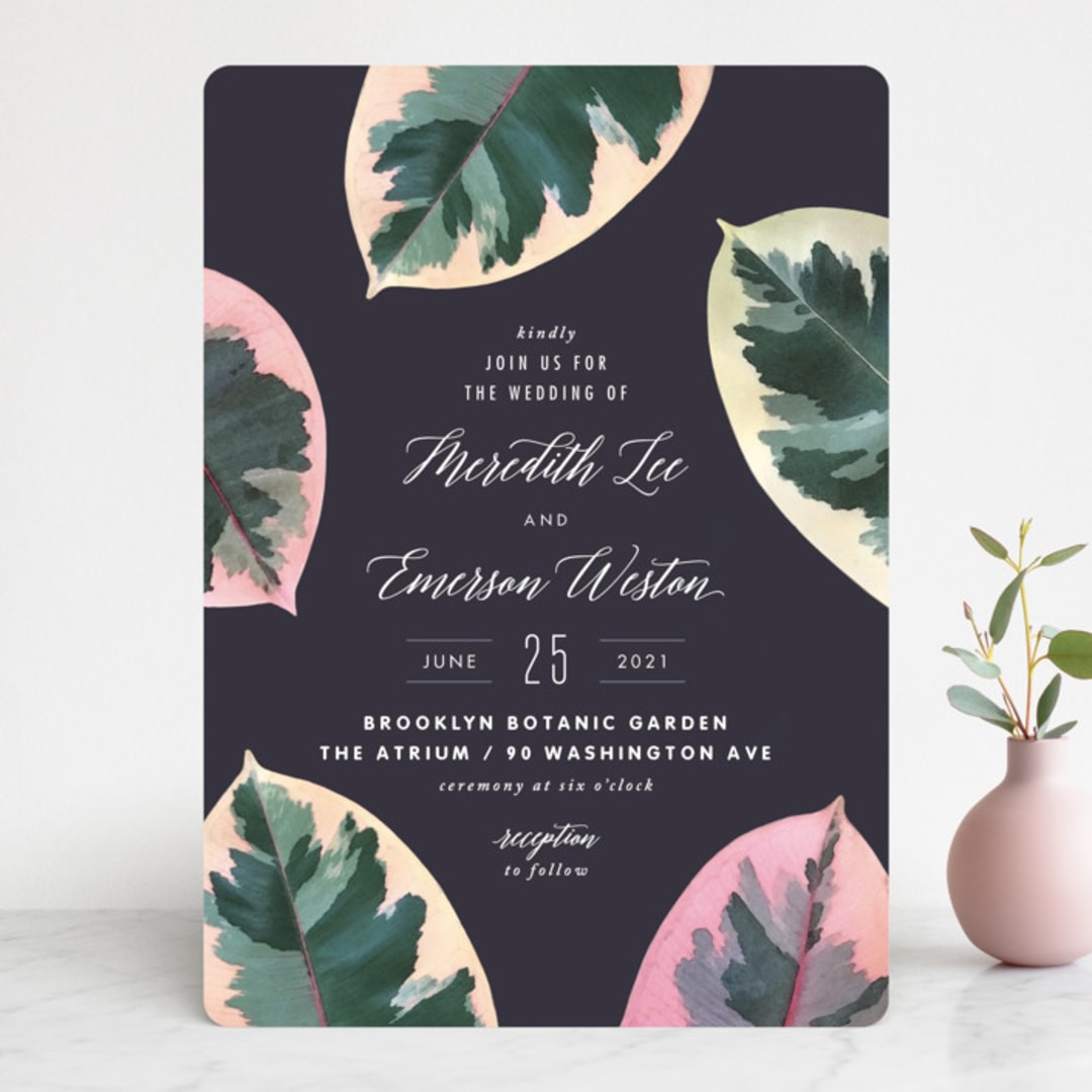 "Painterly Plant" - Wedding Invitations in Midnight by Hooray Creative - Front