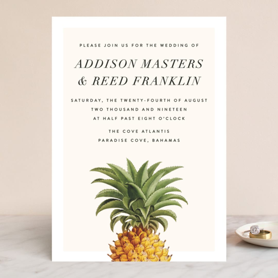 "Party in Paradise" - Wedding Invitations in Pineapple by Erin Hodges - Front