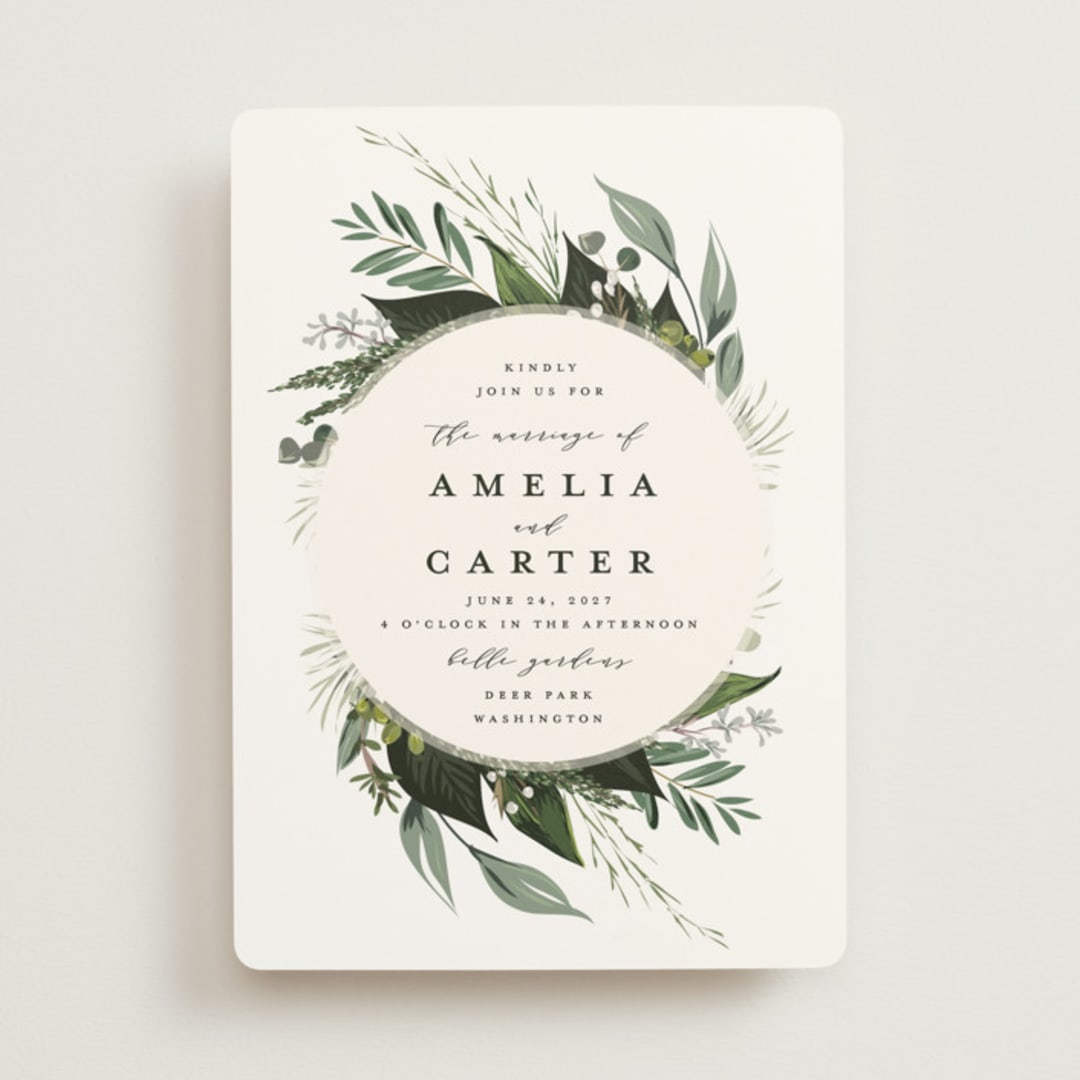 "Natures Greens" - Wedding Invitations in Ivory by Susan Moyal - Front
