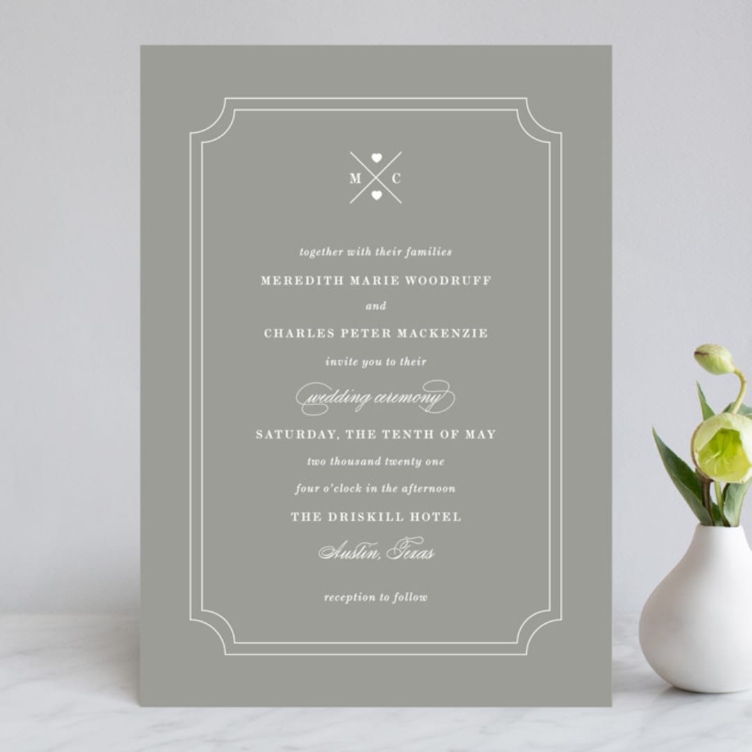 "Framed Details" - Wedding Invitations in Pebble by Kimberly FitzSimons - Front