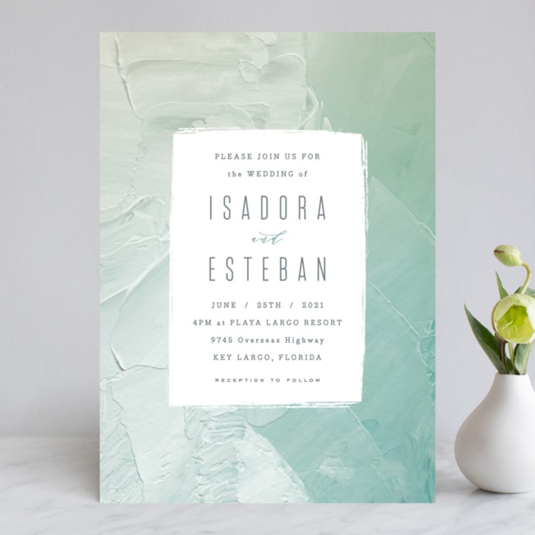 "Painted Sea" - Wedding Invitations in Seafoam by Hooray Creative - Front
