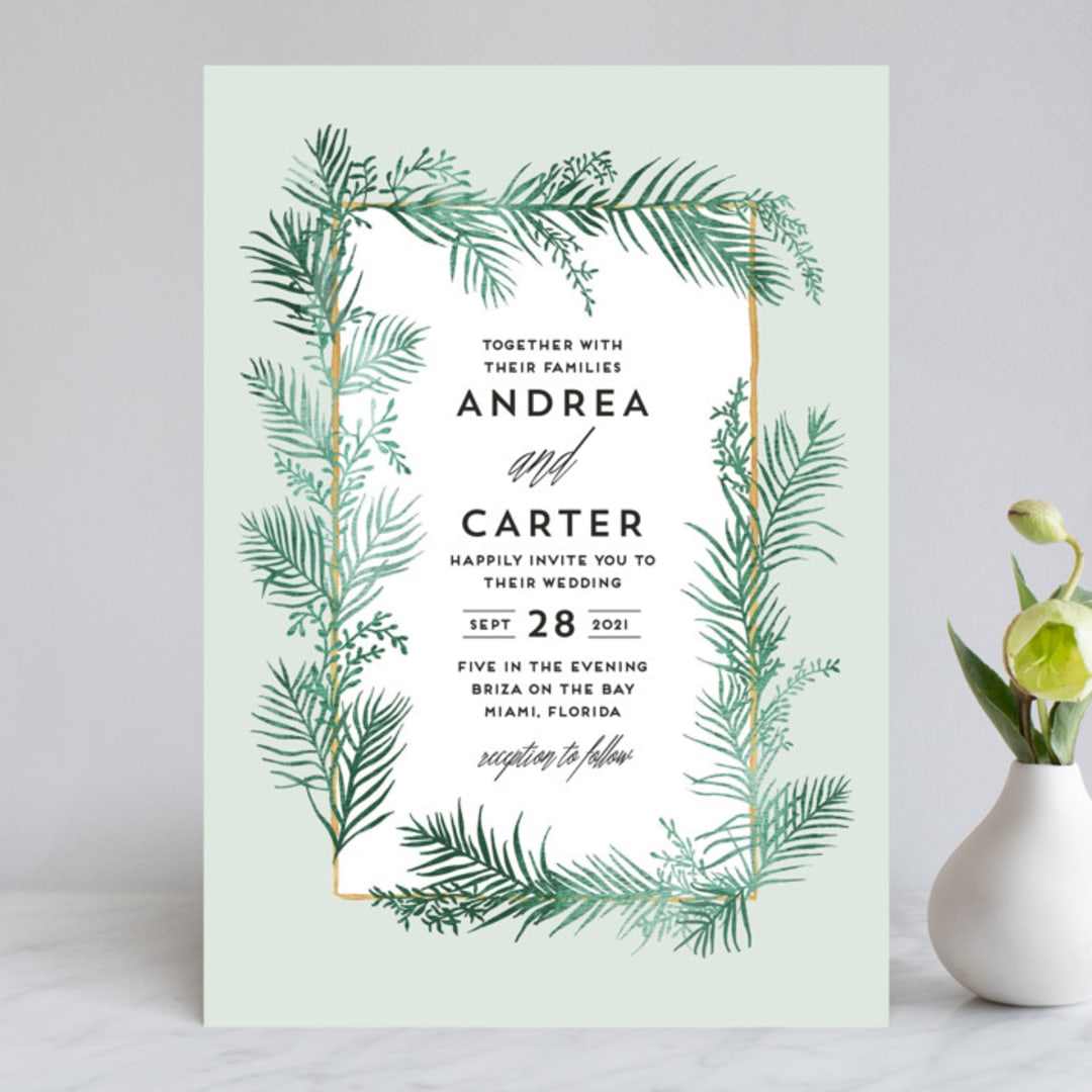 "Destination" - Wedding Invitations in Palm by Pink House Press - Front