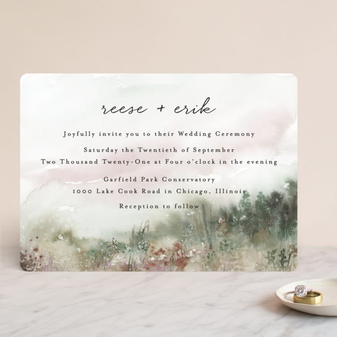 "Sweet Setting" - Wedding Invitations in Carnation by Lindsay Megahed - Front