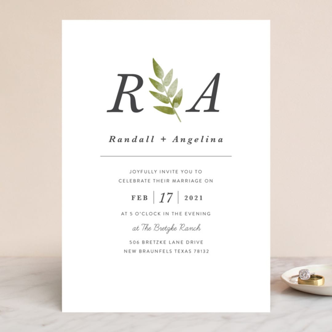 "Watercolor Leaf" - Wedding Invitations in Porcelain by Hanna M - Front