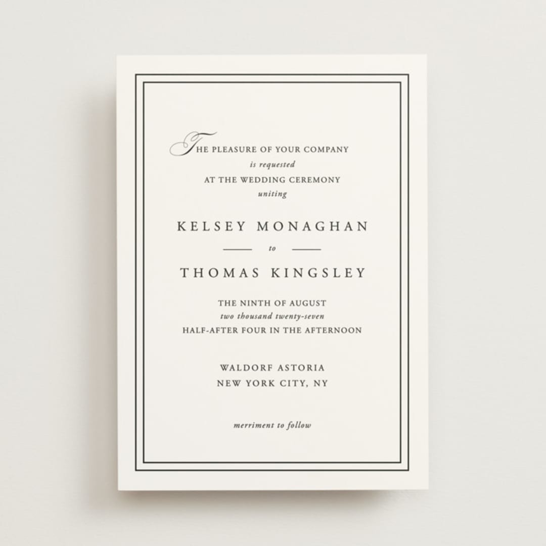 "Story Line" - Wedding Invitations in Snow by Kimberly FitzSimons - Front