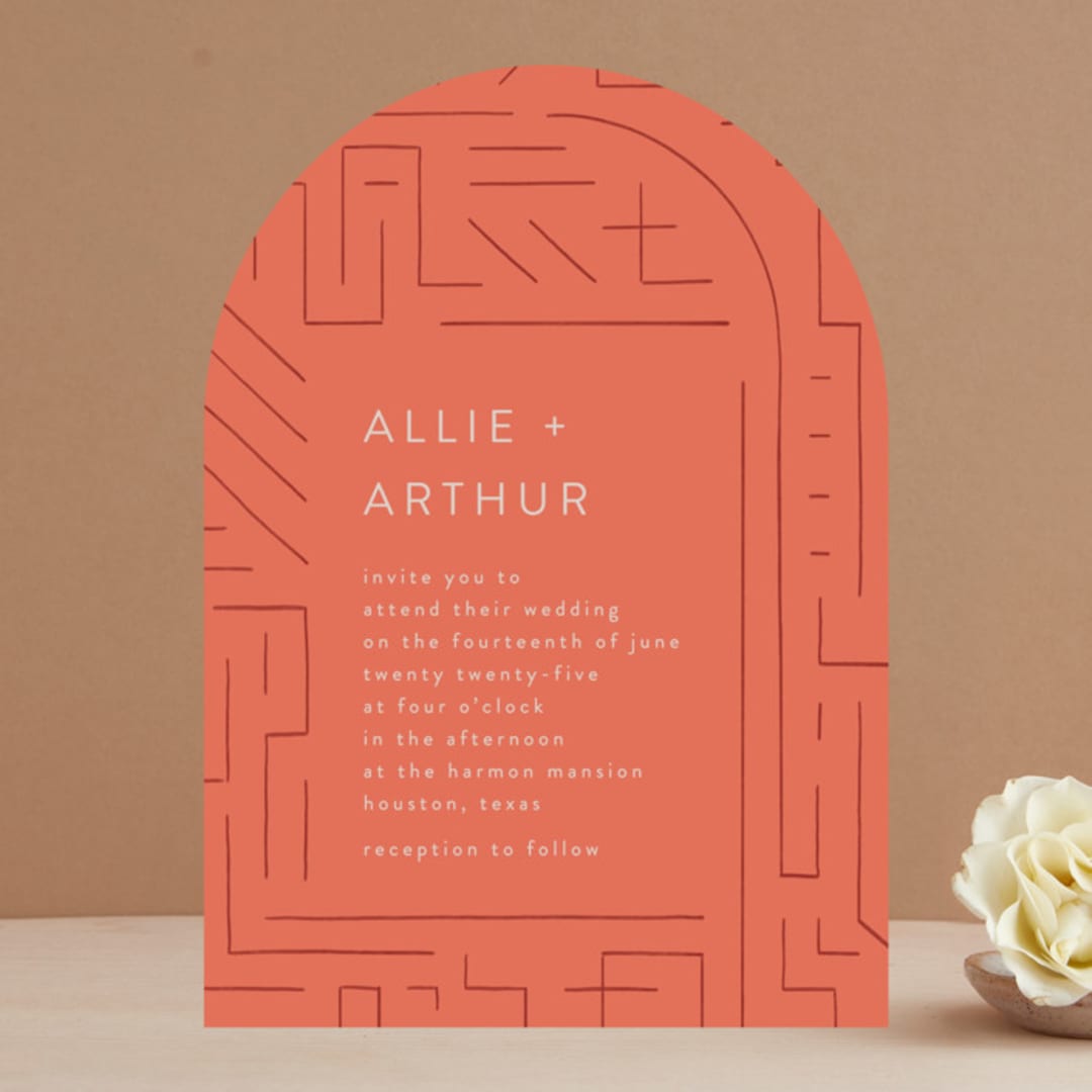 "Lines" - Wedding Invitations in Melon by JeAnna Casper - Front