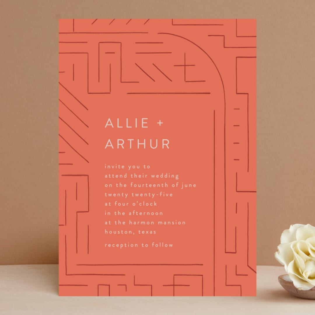 "Lines" - Wedding Invitations in Melon by JeAnna Casper - Front