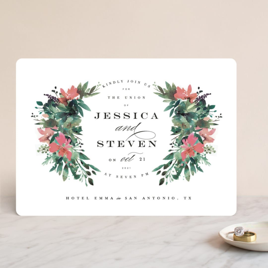 "Painted Laurel" - Wedding Invitations in Peach by Lori Wemple - Front
