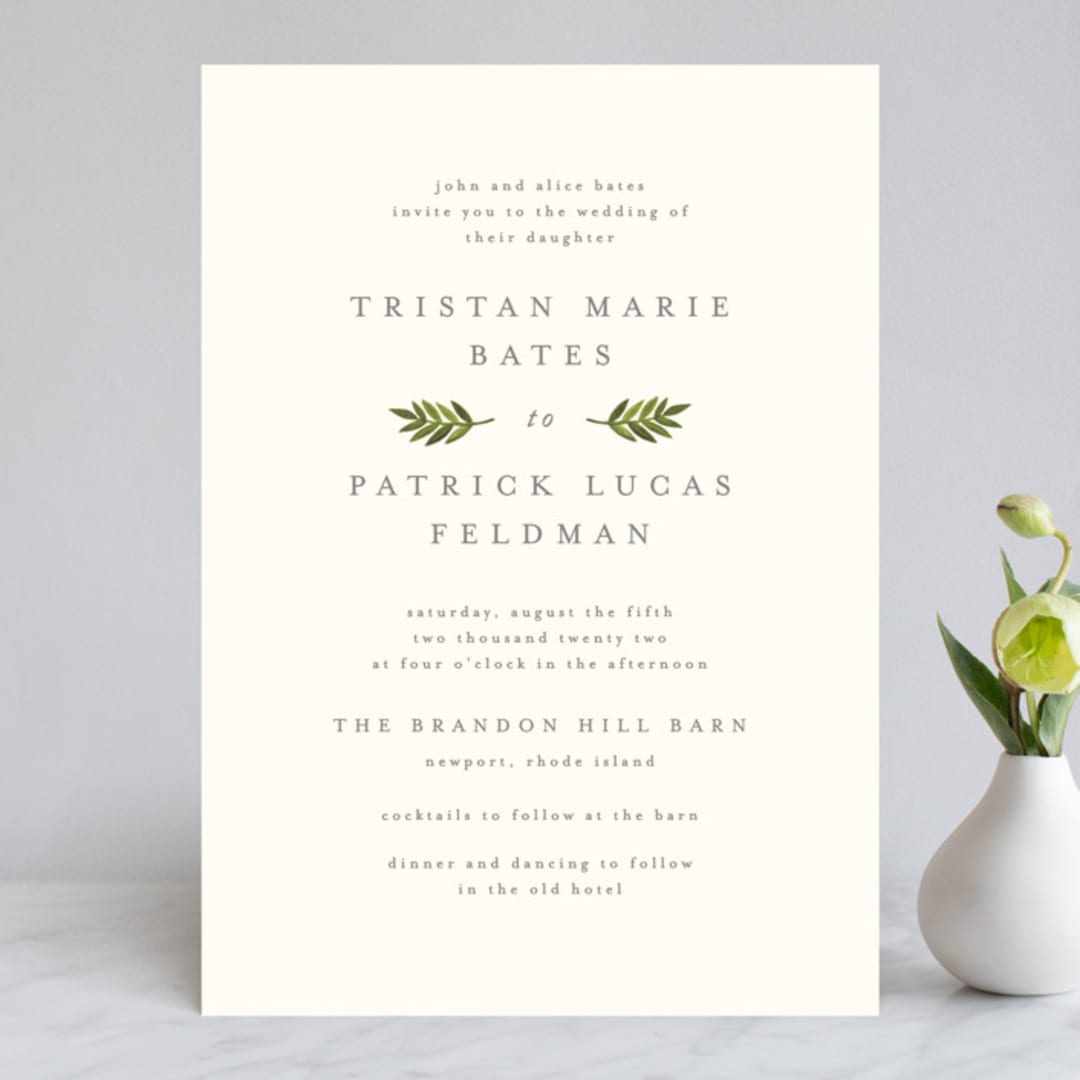 "Watercolor Laurels" - Wedding Invitations in Leaf by Katharine Watson - Front