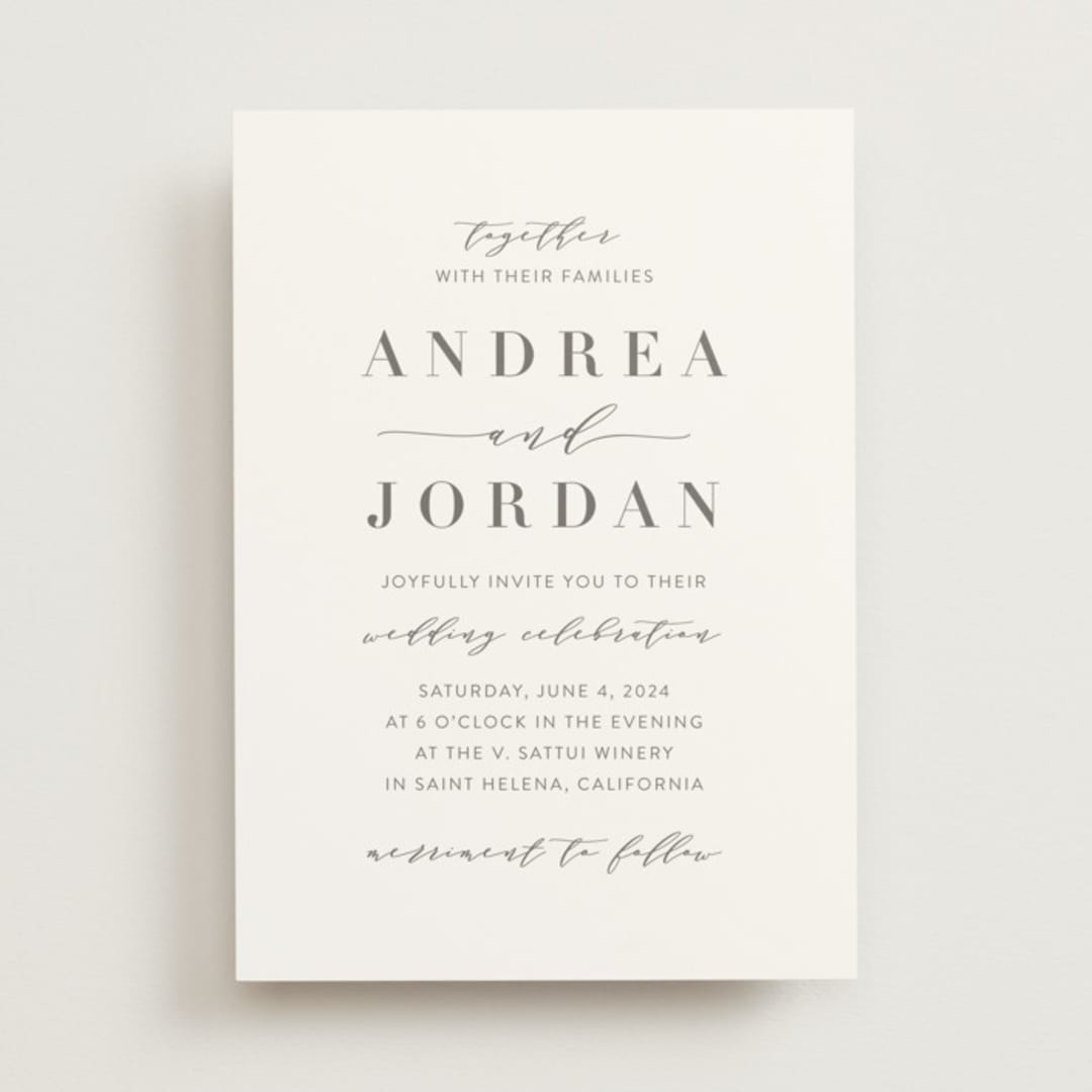 "Simplicity" - Wedding Invitations in Smoke by Amy Ngo - Front
