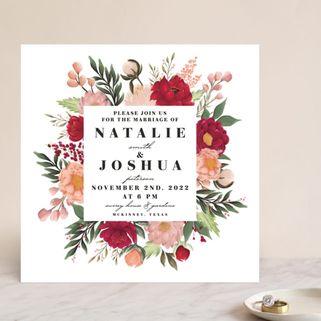 "Floral Square" - Wedding Invitations in Classic Red by Dane Great Designs - Front