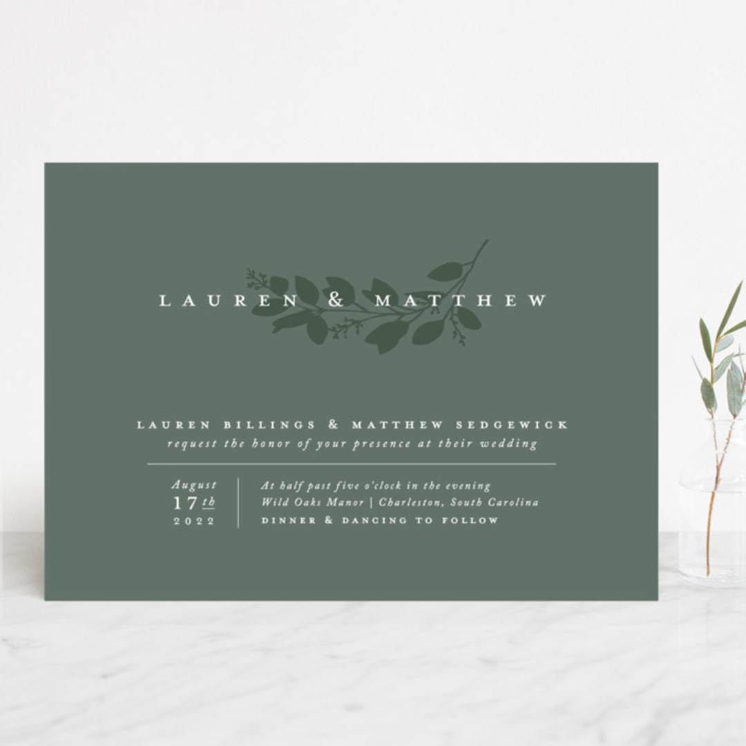 "Falling Branch" - Wedding Invitations in Eucalyptus by Amy Kross - Front