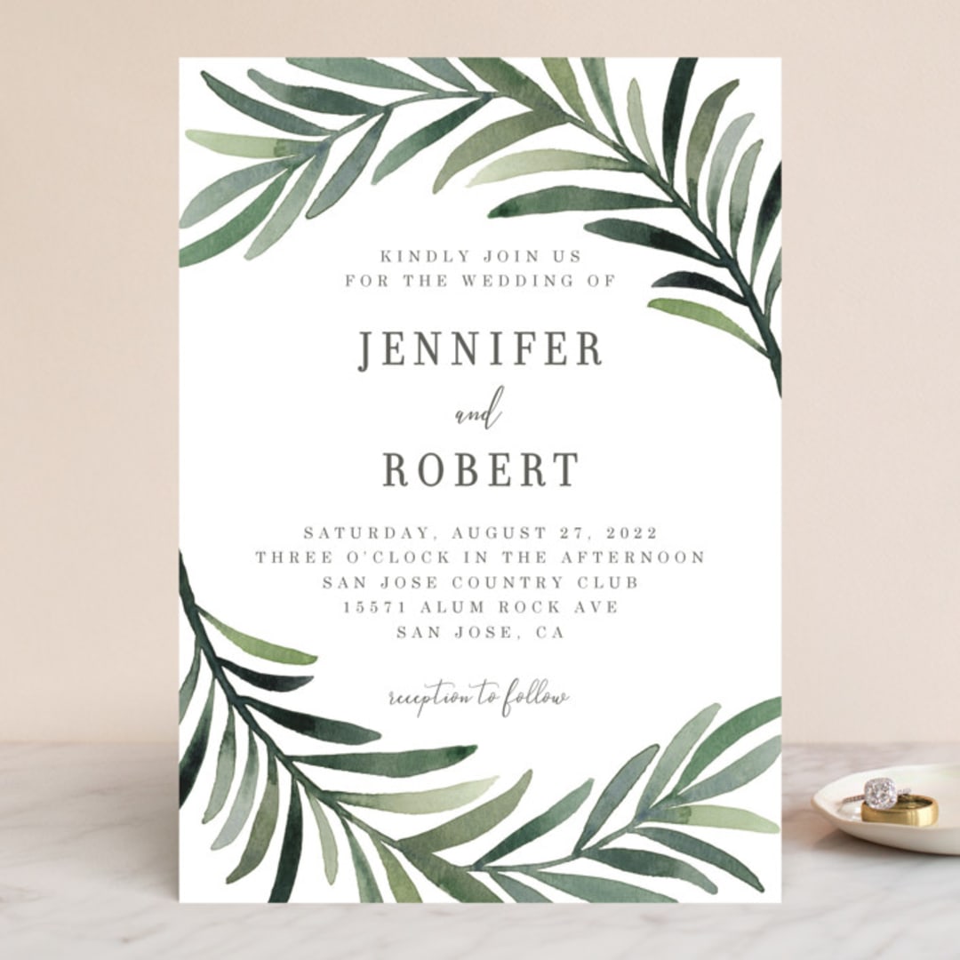 "Green leaf frame" - Wedding Invitations in Limestone by Yaling Hou Suzuki - Front