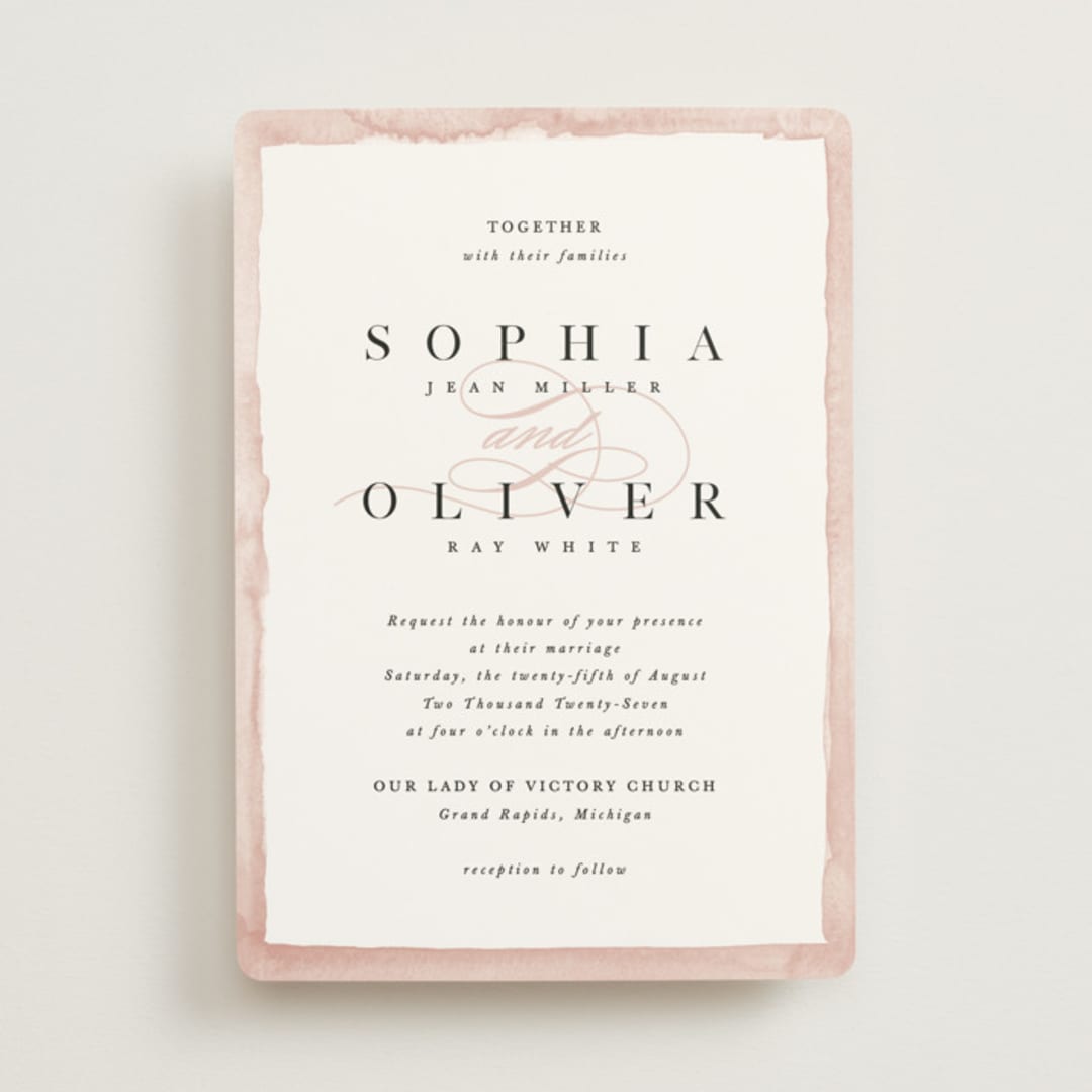 "First Love" - Wedding Invitations in Blush by Pixel and Hank - Front