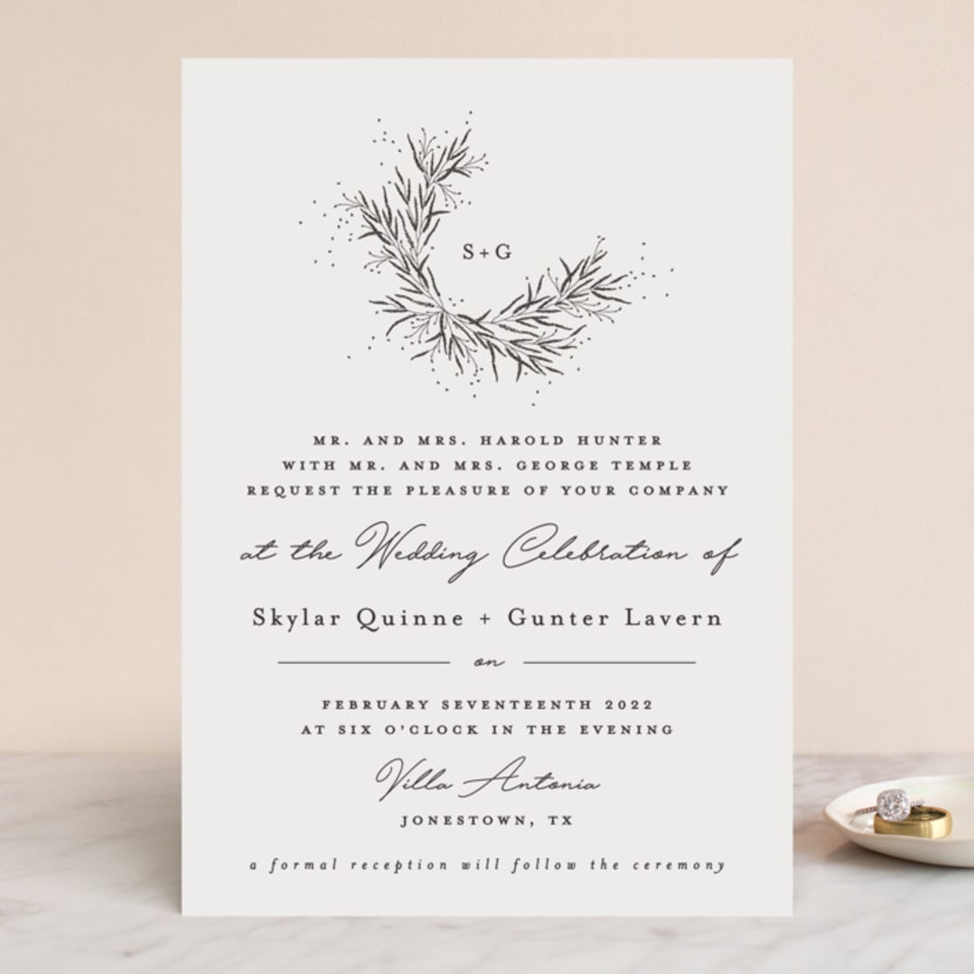 "A Sketched Wreath" - Wedding Invitations in Concrete by Plain White Paper Co - Front
