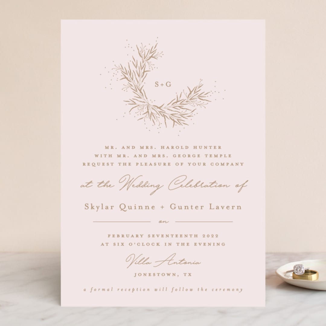 "A Sketched Wreath" - Wedding Invitations in Toffee by Plain White Paper Co - Front