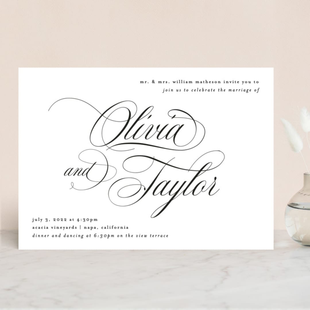 "Scripted Union" - Wedding Invitations in Pearl by Kelly Schmidt - Front