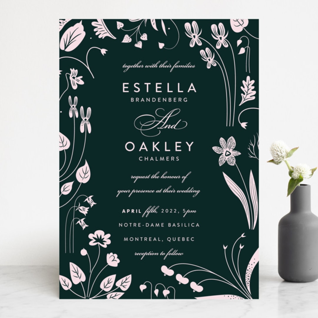 "Forest Foliage" - Wedding Invitations in Deep Forest by Eve Schultz - Front