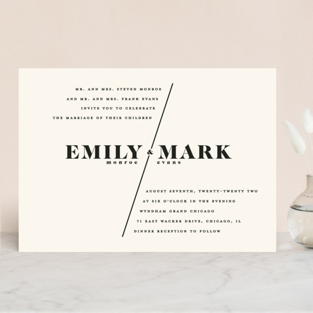 "Angled" - Wedding Invitations in Onyx by GeekInk Design - Front