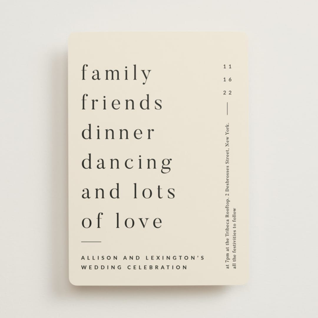 "Lineup" - Wedding Invitations in Latte by Jennifer Lew - Front