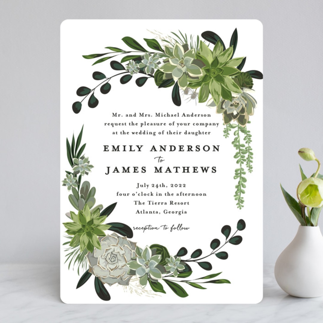 "Agave & Greens" - Wedding Invitations in Ivory by Susan Moyal - Front