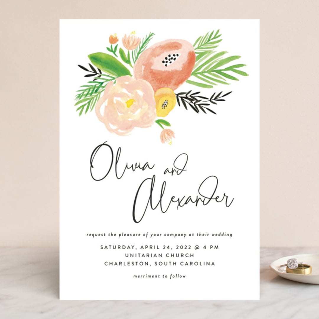 "Posie Garden Bouquet" - Wedding Invitations in Peach by Erika Firm - Front