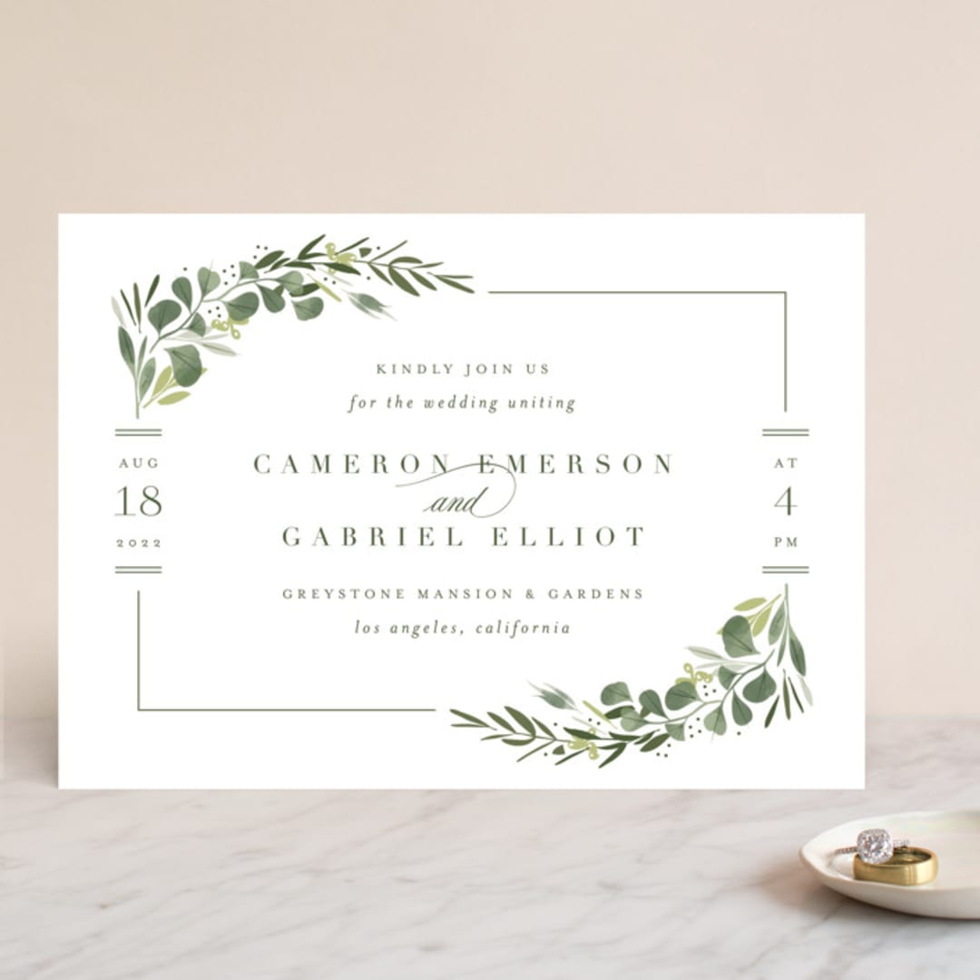 "Ensconce" - Wedding Invitations in Leaf by Kristie Kern - Front