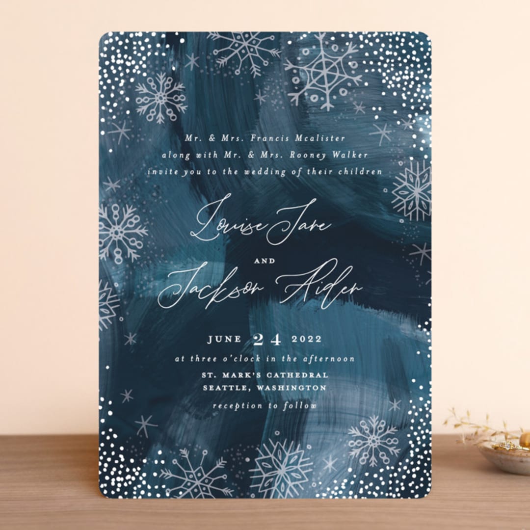 "Midnight Snowfall" - Wedding Invitations in Navy by Alethea and Ruth - Front