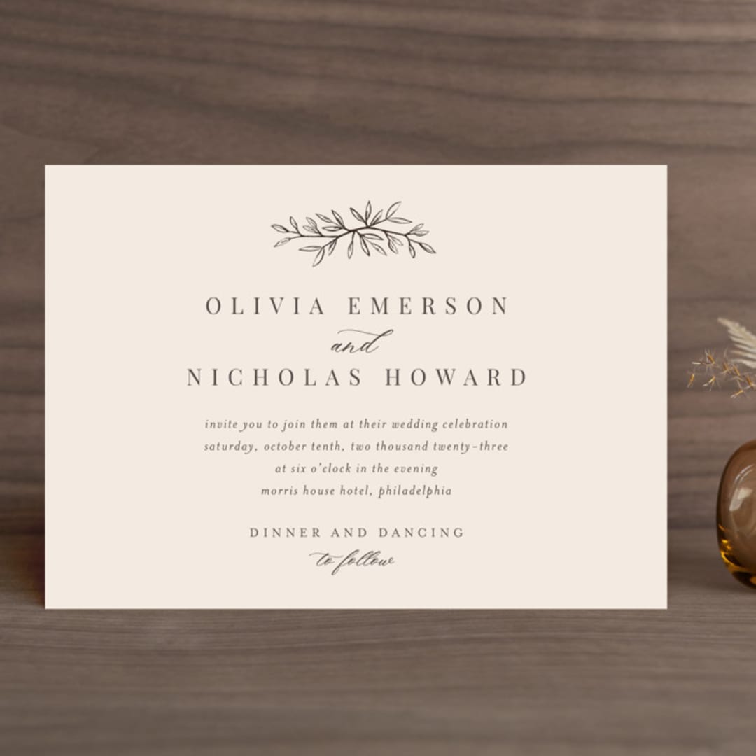 "Leafy Branch" - Wedding Invitations in Latte by Katherine Moynagh - Front