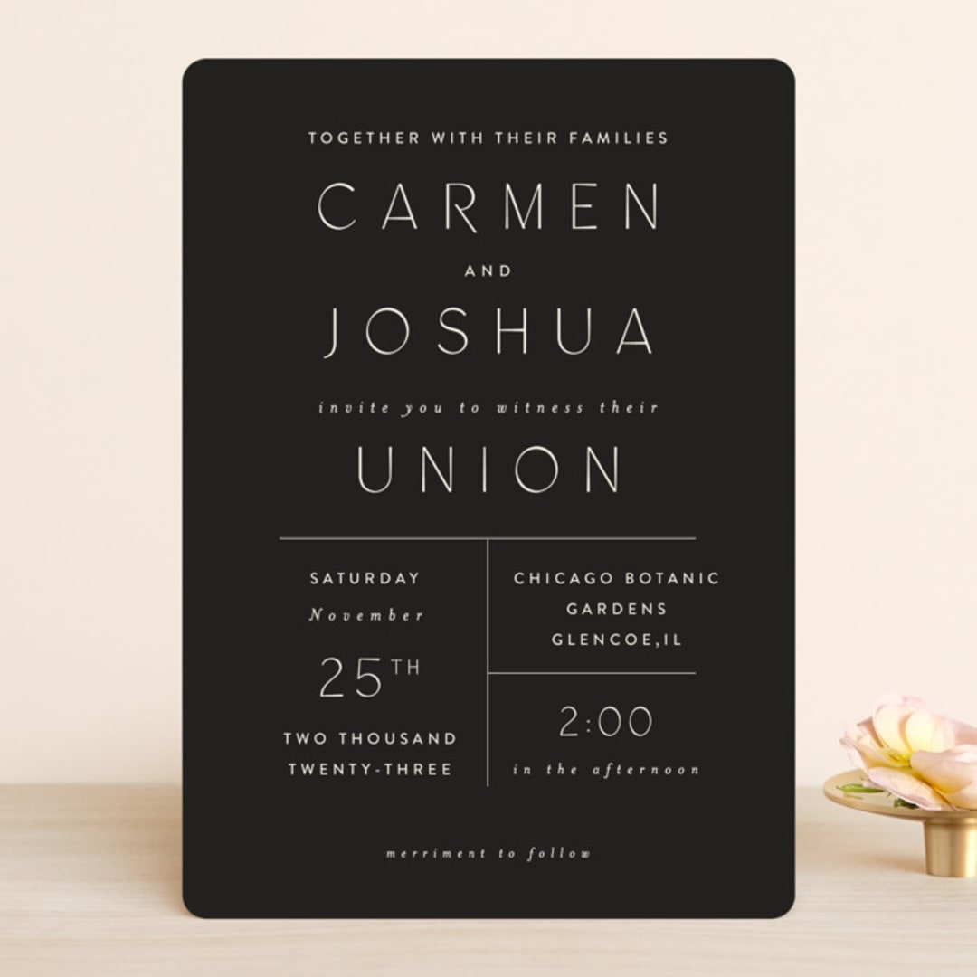 "Harmony" - Wedding Invitations in Noir by Nazia Hyder - Front