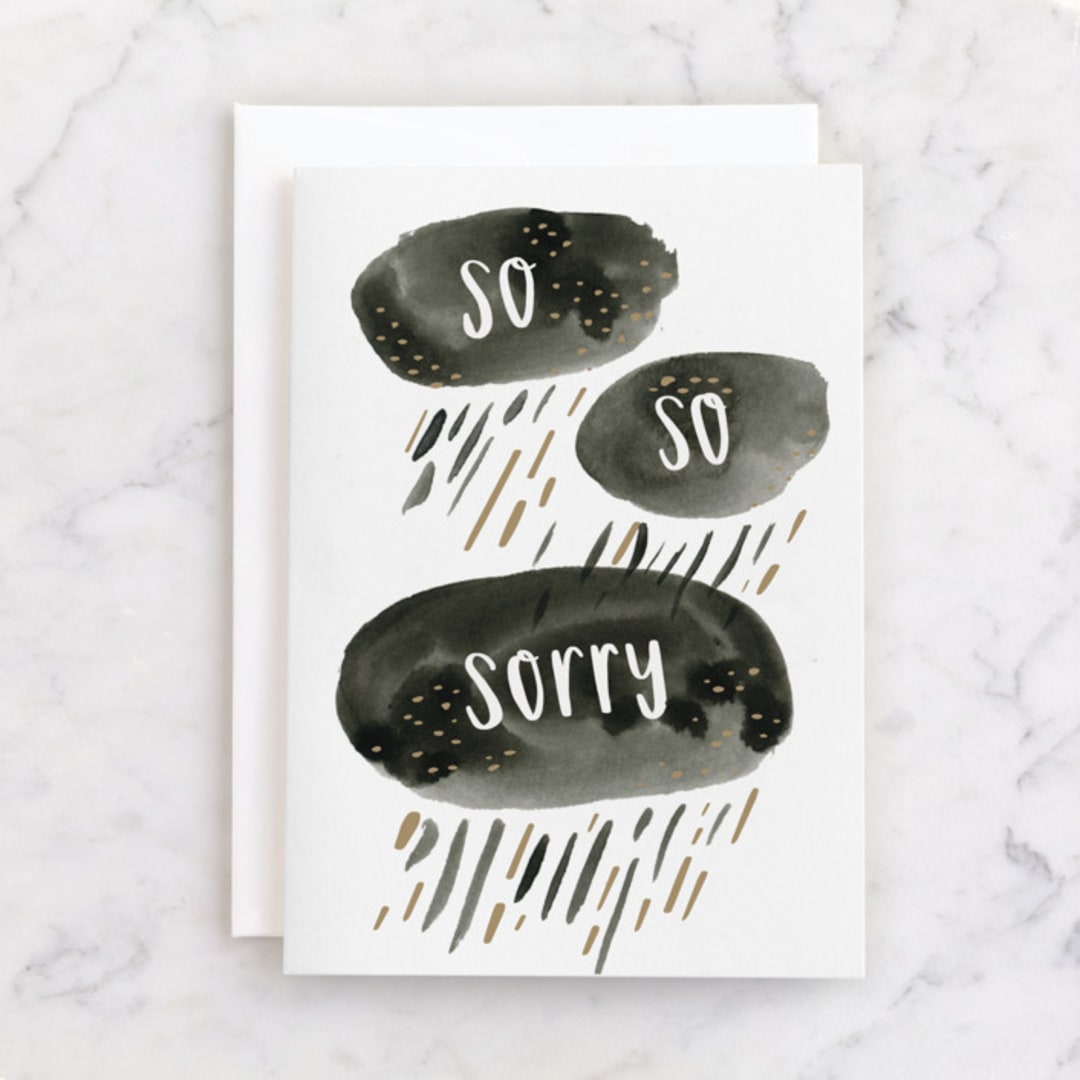 "So So Sorry" - Single Greeting Cards in Slate by Eve Schultz - Front